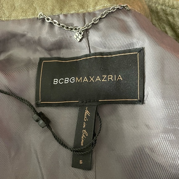BCBGMAXAZRIA Olive Green Leather Women's Bomber Jacket-Small - Picture 11 of 11